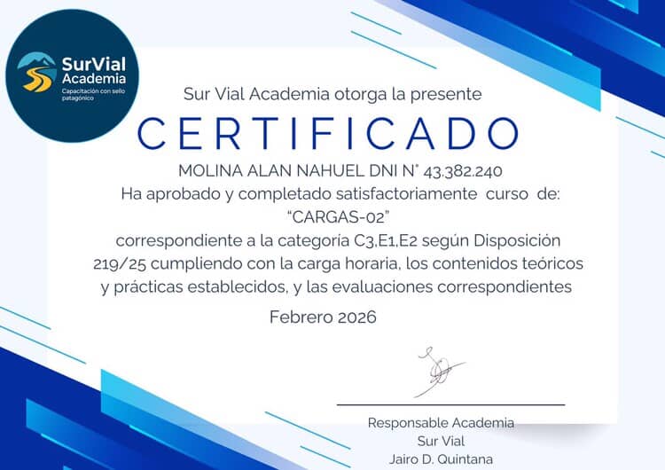 Ejemplo de certificado de capacitación de SurVial Academia